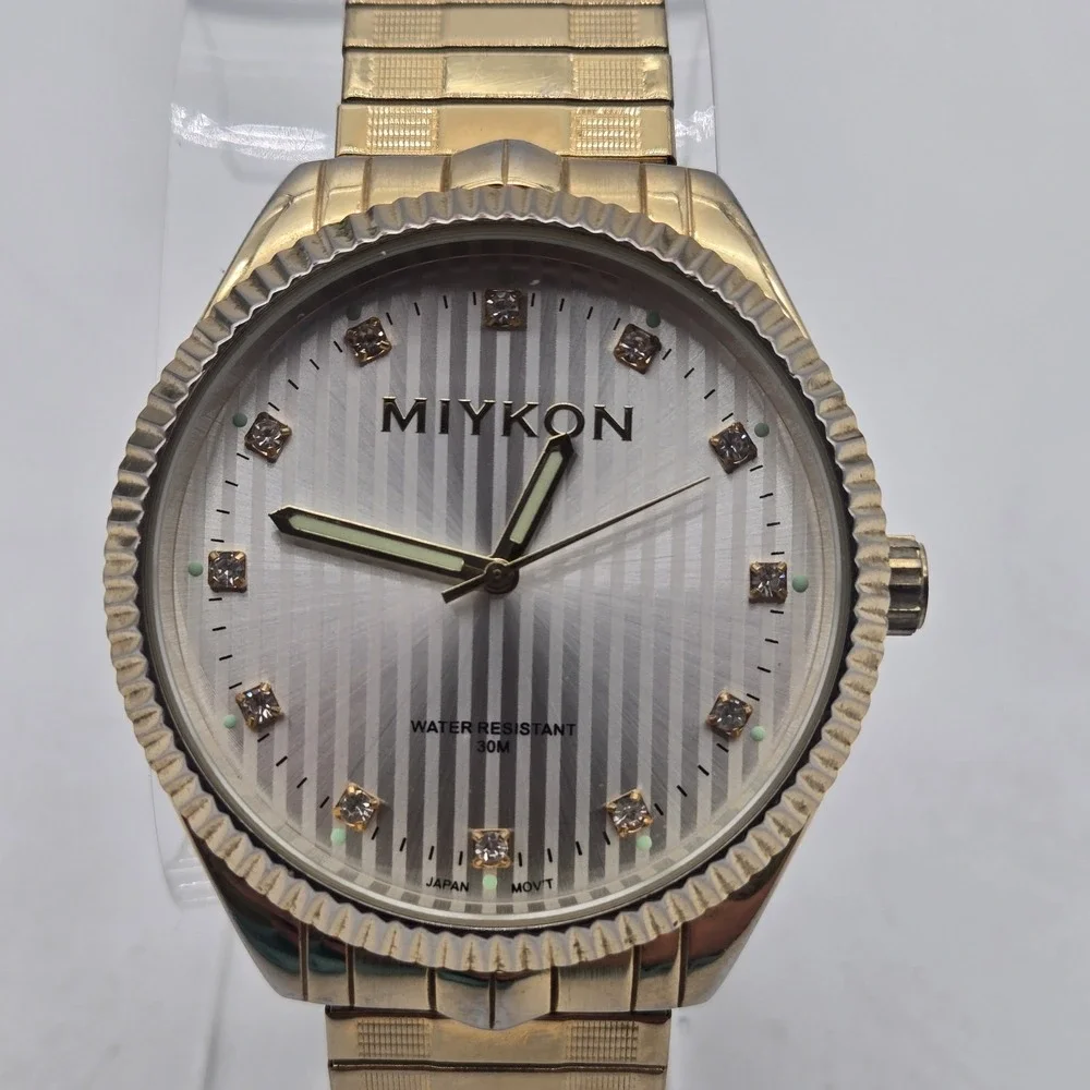 MIYKON Gold Watch Crystal Hour Markers, Gold Stretch Band (30M WR)